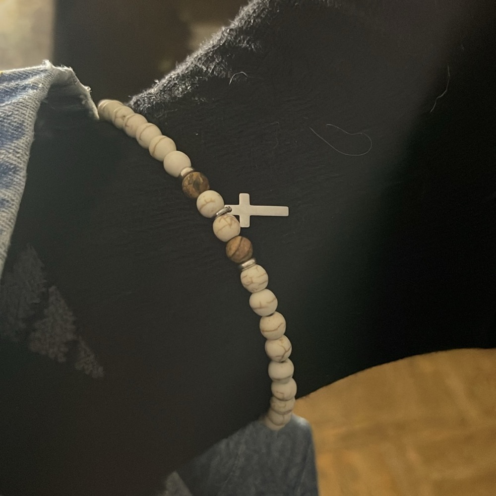 Men’s Turquoise Cross Ankle Bracelet - Picture 4 of 4